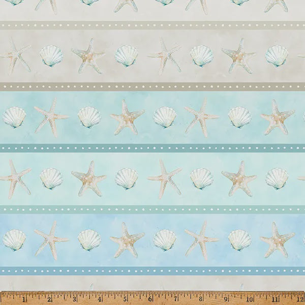 Seas & Greetings Seashell Border Stripe fabric