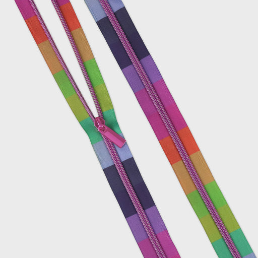 Colorful zipper with a white background from Tula Pink's Floral Reef collection