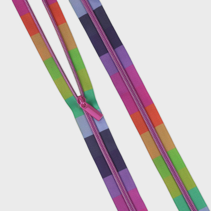 Colorful zipper with a white background from Tula Pink's Floral Reef collection