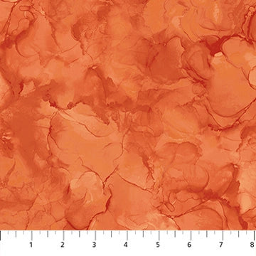 Mirage Apricot quilting cotton by Deborah Edwards for Northcott — warm peach apricot fabric shown with ruler for scale