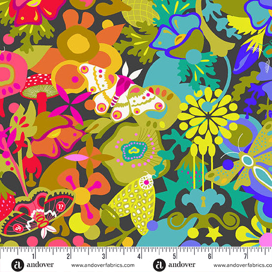 Art Theory Whole Cloth Night fabric A-1441-K - Color Wheel collection by Alison Glass with ruler