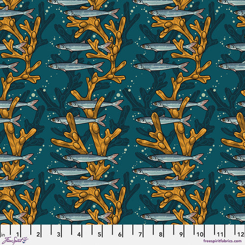 Artful Anchovy - Teal fabric FreeSpirit