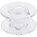 Clear plastic class 15 bobbin on a white background