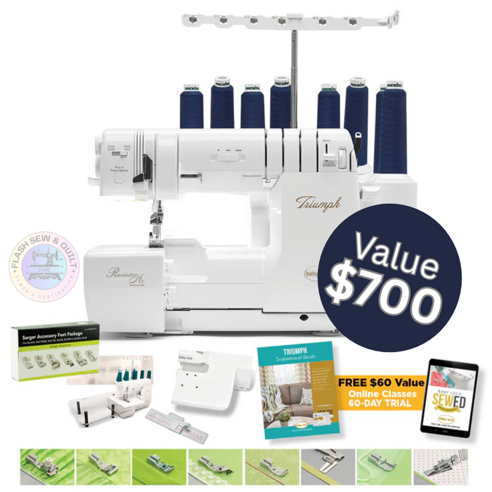Baby Lock Triumph with bundle package and value sticker for Free with purchase