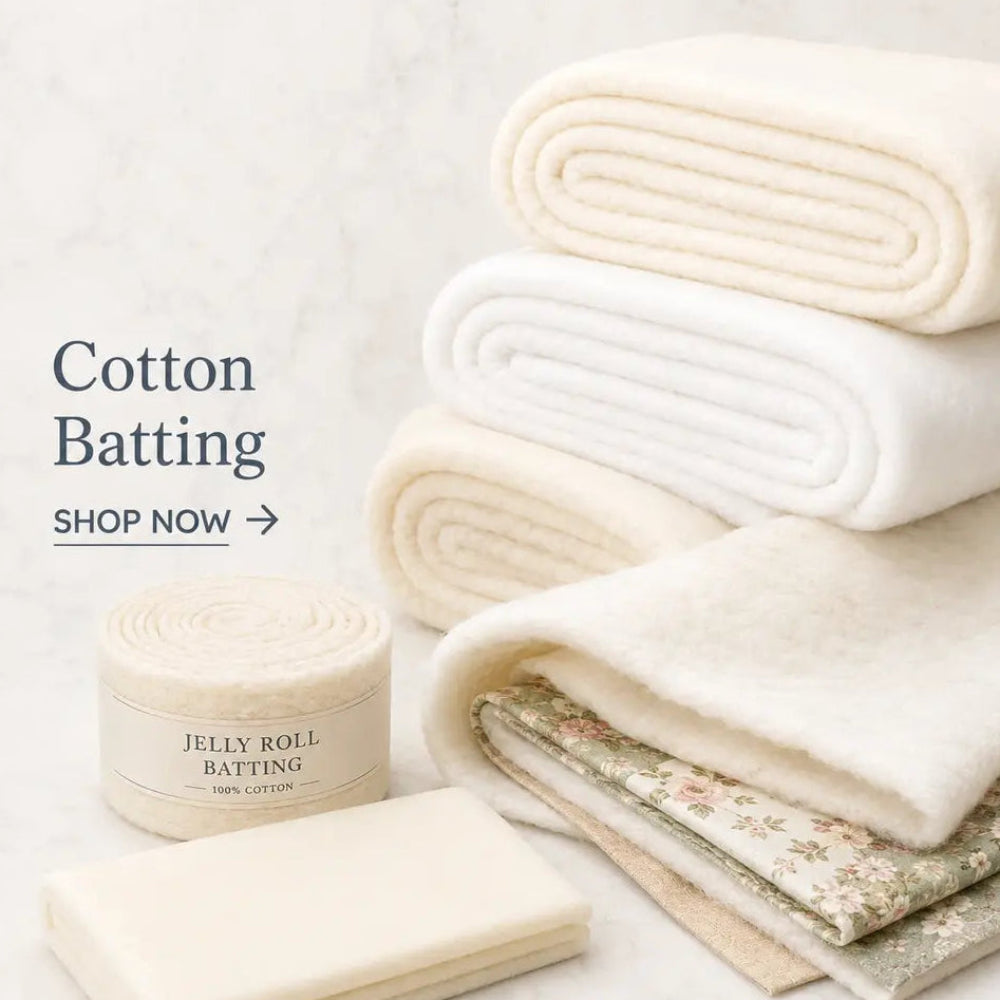 Cotton batting with a jelly roll batting on a light background