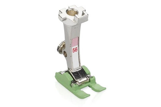 An Bernina #56 open embroidery presser foot with a non-stick sole, labeled with the number 56, primarily in metallic and green colors.