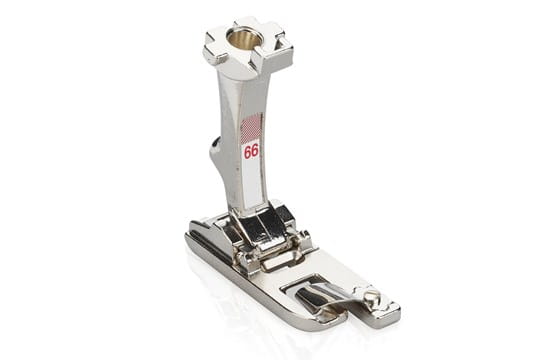 Bernina #66 Hemmer Foot, designed for sewing 6 mm double-fold hems using zigzag or decorative stitches, placed against a white background.