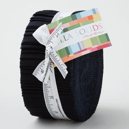 Jelly roll of Bella solid black 2-1/2” strips. 