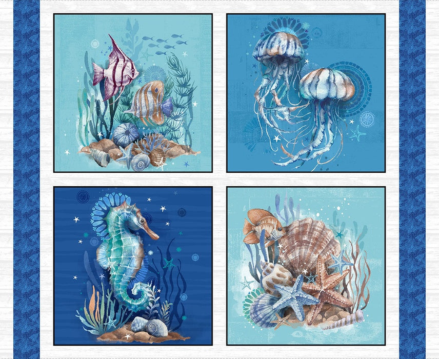 Seatopia Aqua Pillow 36in Panel fabric - 4564B-67