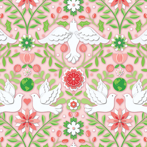 Damask Coral Peace on Earth Holiday 13663-26 by Amanda Murphy || Benartex
