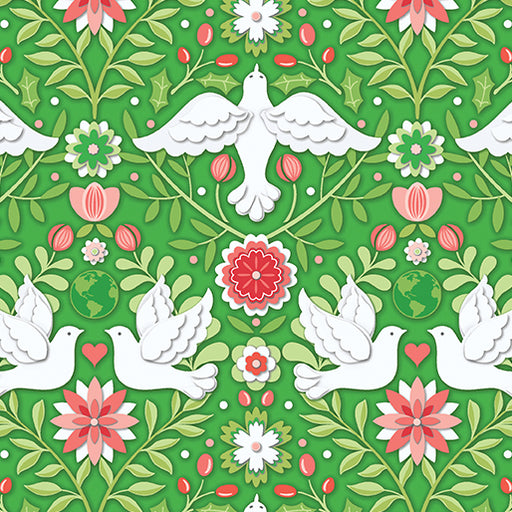 Damask Emerald Peace on Earth Holiday 13664-47 by Amanda Murphy || Benartex
