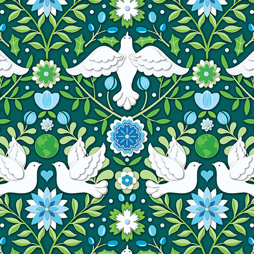 Damask Jade Peace on Earth Winter 13663-49 by Amanda Murphy || Benartex
