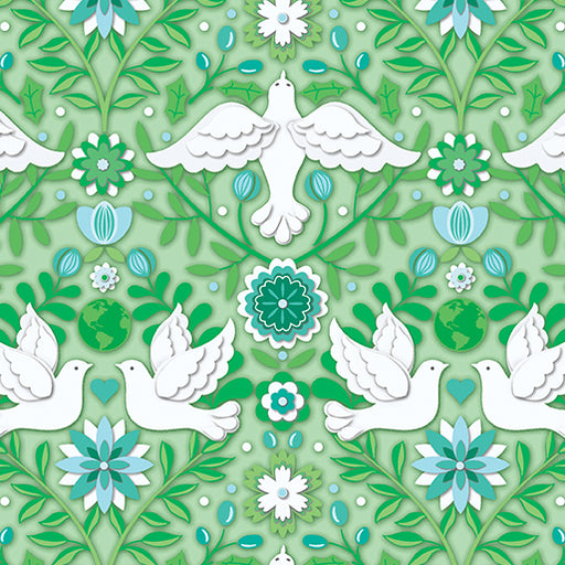 Damask Mint Peace on Earth Winter 13663-04 by Amanda Murphy || Benartex
