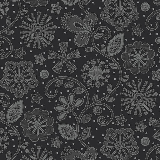 Embroidery Charcoal Sewing Room 2 fabric by Amanda Murphy || Benartex
