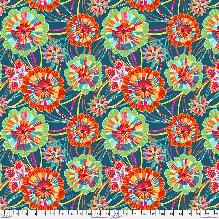 Festival Rosettes Blue fabric by Odile Bailloeul | FreeSpirit Fabrics
