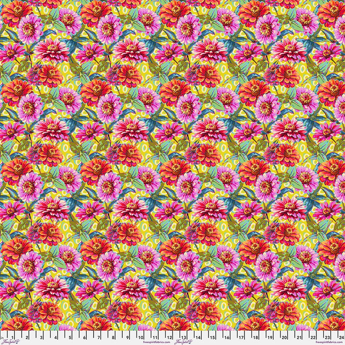 Festival Small Zinnias Green fabric by Odile Bailloeul | FreeSpirit Fabrics