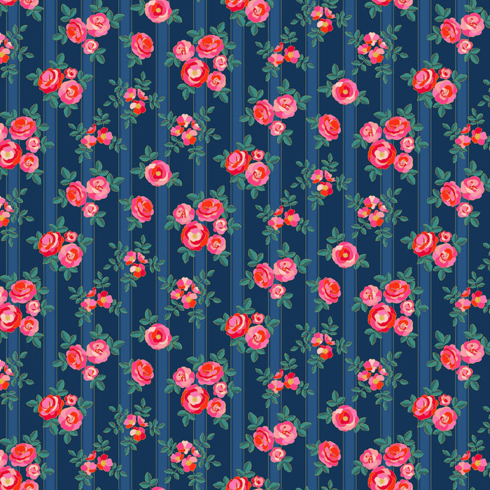 Florescence Chintz Rose Navy fabric | Pippa Shaw