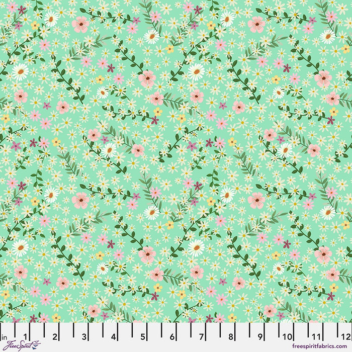 Happy Petals Mint fabric | Floral Fiesta collection