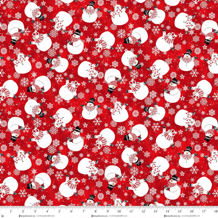 Snow Crew Flannel Tossed Snowmen Red fabric - 1290-88 Red