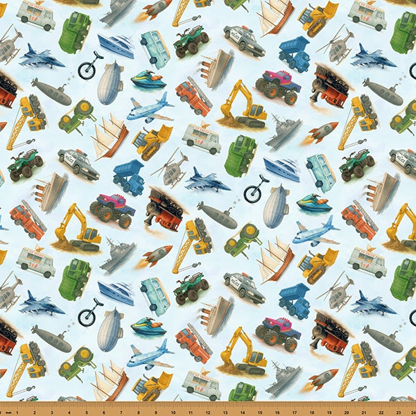 Things That Go From A to Z Baby Blue fabric - X5744 708-BABY BLUE