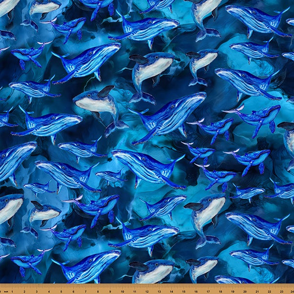 Hoffman Fabrics Whale Song Deep Blue fabric X5689-682-DEEP BLUE