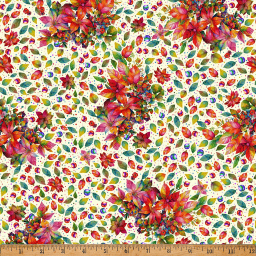 Hoffman Yuletide Blooms Cream fabric - X5551-33-Cream