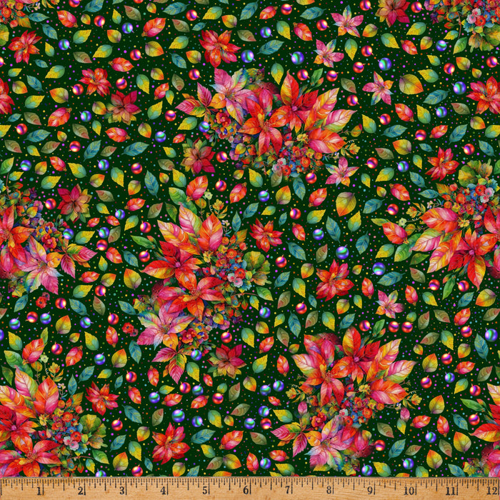 Hoffman Yuletide Blooms Hunter fabric - X5551-60-Hunter
