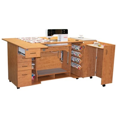 Horn of America Model 9479 Sewing Cabinet Sunrise Maple with Bernina Machine