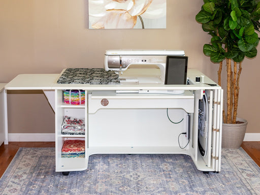 Horn of America Model 9050 Sewing Cabinet in White with Baby Lock Radiance