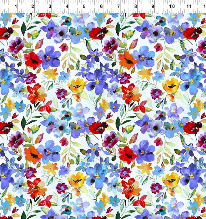 Blooming Day & Night Blue Garden fabric