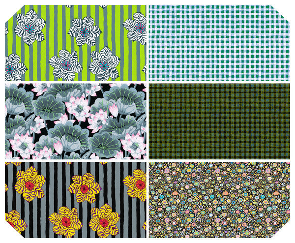 Kaffe Fasset fat quarter bundle of precut fabrics from August 2023 collection in contrast colors fabric patterns