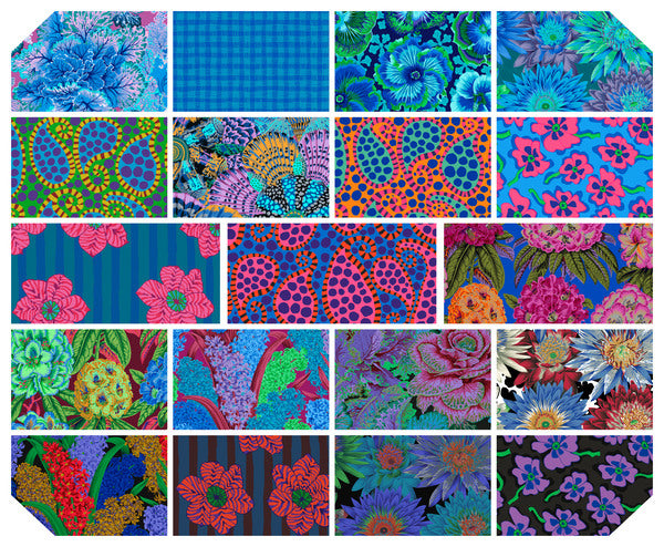 Kaffe Fassett August 2023 collection of fabric patterns cool colors