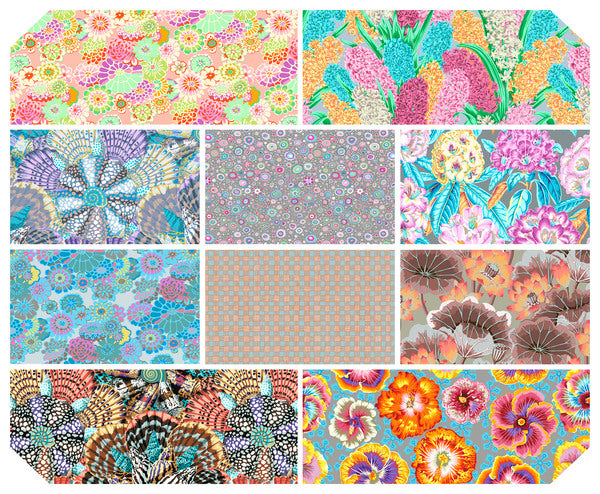Pastel colors Fat Quarter bundle of precut fabric from Kaffe Fassett August 2023 fabric collection patterns