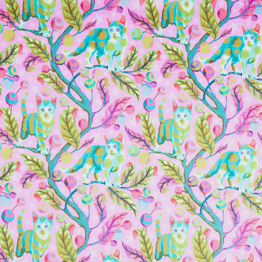 Tula Pink Deja Vu MinkyClub Kitty Electroberry fabric
