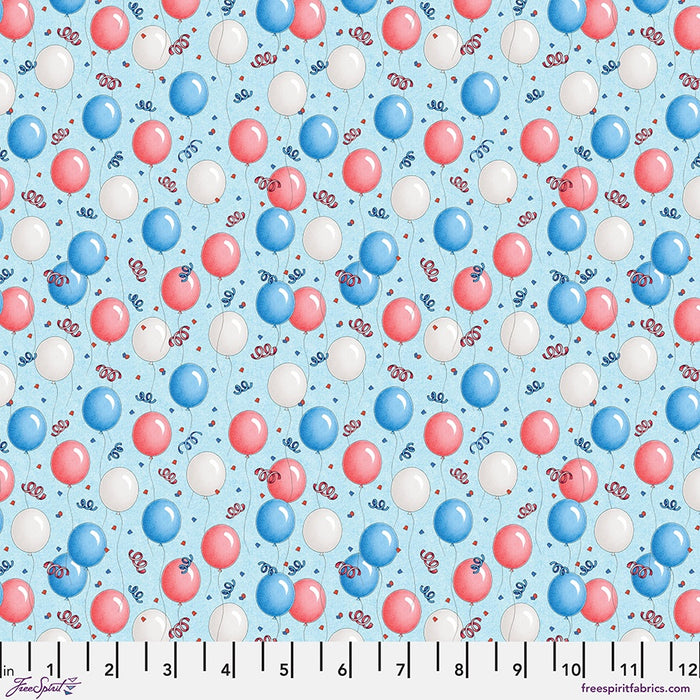 Happy Birthday America Americas Birthday Balloons - Blue fabric - PWMY031.BLUE