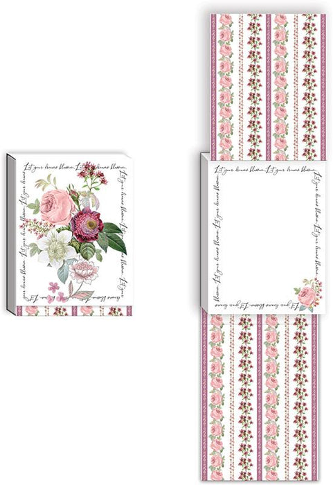 Set of floral and striped stationery items on a white background
