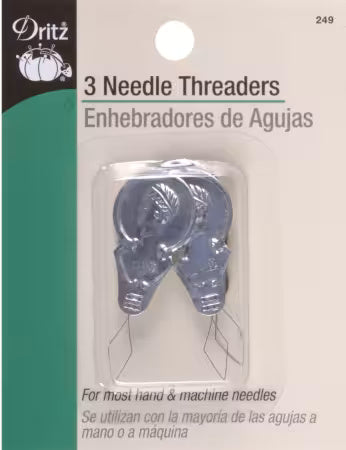 Dritz needle threaders packaging with clear plastic threaders on a white background