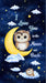Owl Always Love You fabric collection 24 inch panel with an owl on the moon and an owl sleeping on the cloud with "I Love you to the moon and back" with constellations and stars in the background