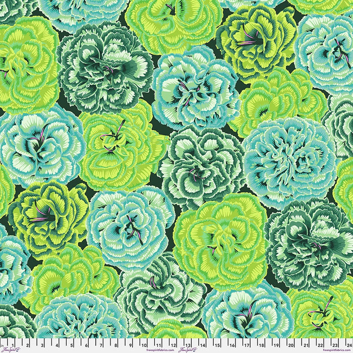 Picotee Carnations in Green Kaffe Fassett Collective August 2025 fabric