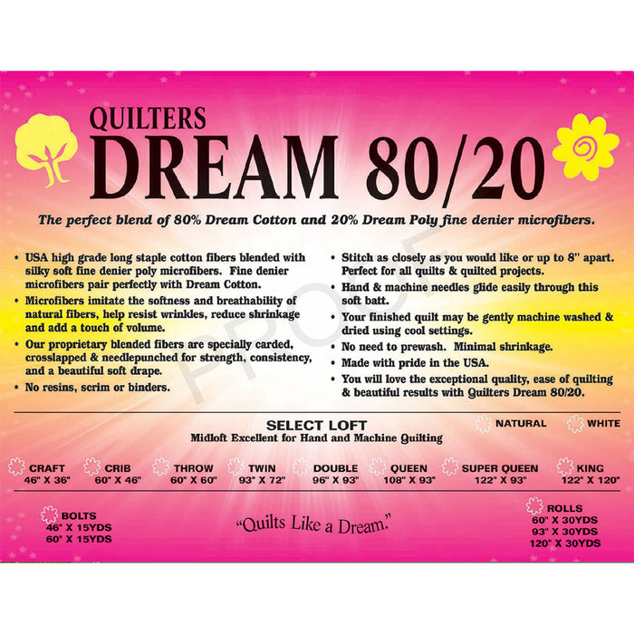 Quilters Dream batting 80/20 King 122" x 120"