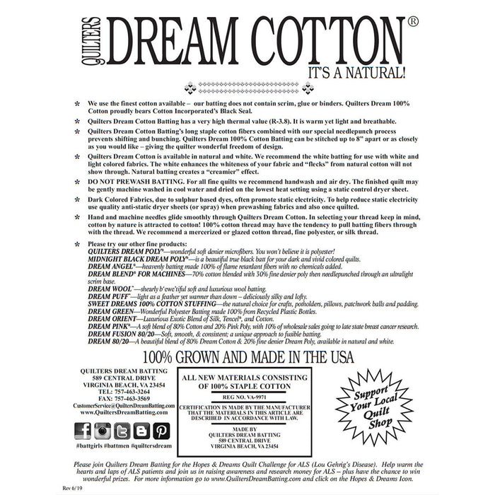 Quilters Dream cotton batting Request Natural King 120" x 122"