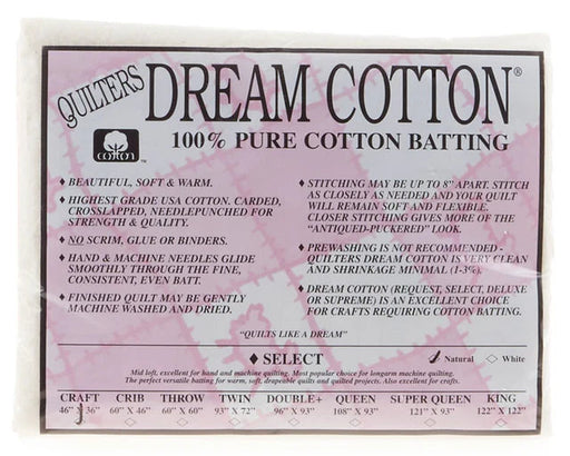 Quilters Dream cotton batting Select Natural Craft 46inx 36in