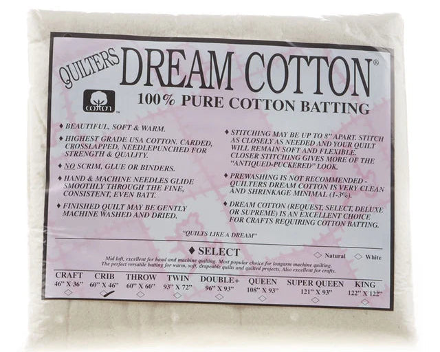 Quilters Dream cotton batting Select Natural Crib 60in x 46in