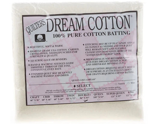 Quilters Dream cotton batting Select Natural Double 96in x 93in