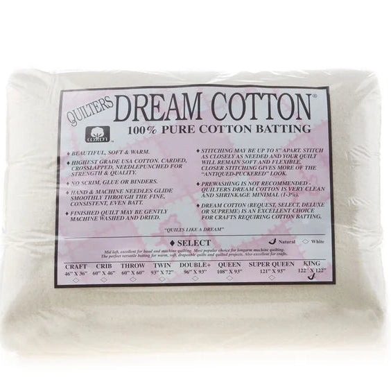 Quilters Dream cotton batting Select Natural King 122in x 120in