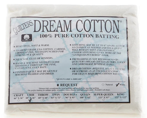 Quilters Dream cotton batting Select White Crib 60in x 46in