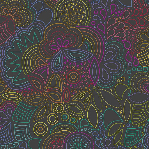 Rainbow Stitched Night fabric A-1446-L - Color Wheel collection by Alison Glass
