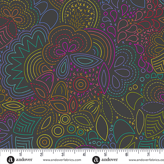 Rainbow Stitched Night fabric A-1446-L - Color Wheel collection by Alison Glass
with ruler