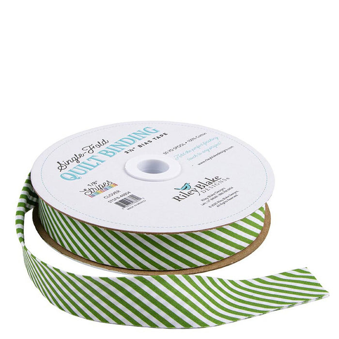 Riley Blake Designs Single Fold Quilt Binding 1/8“ Stripe Clover