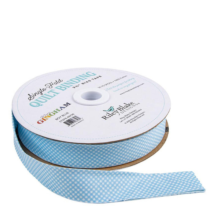Riley Blake Designs Single Fold Quilt Binding Micro Gingham Boy Blue